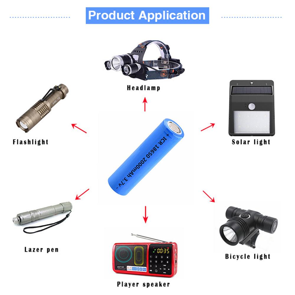 18650 Battery CR18650 Rechargeable Battery 3.7V 2000mAh Li-ion Battery Cell for DIY Power Tool Battery Flashlight Solar light