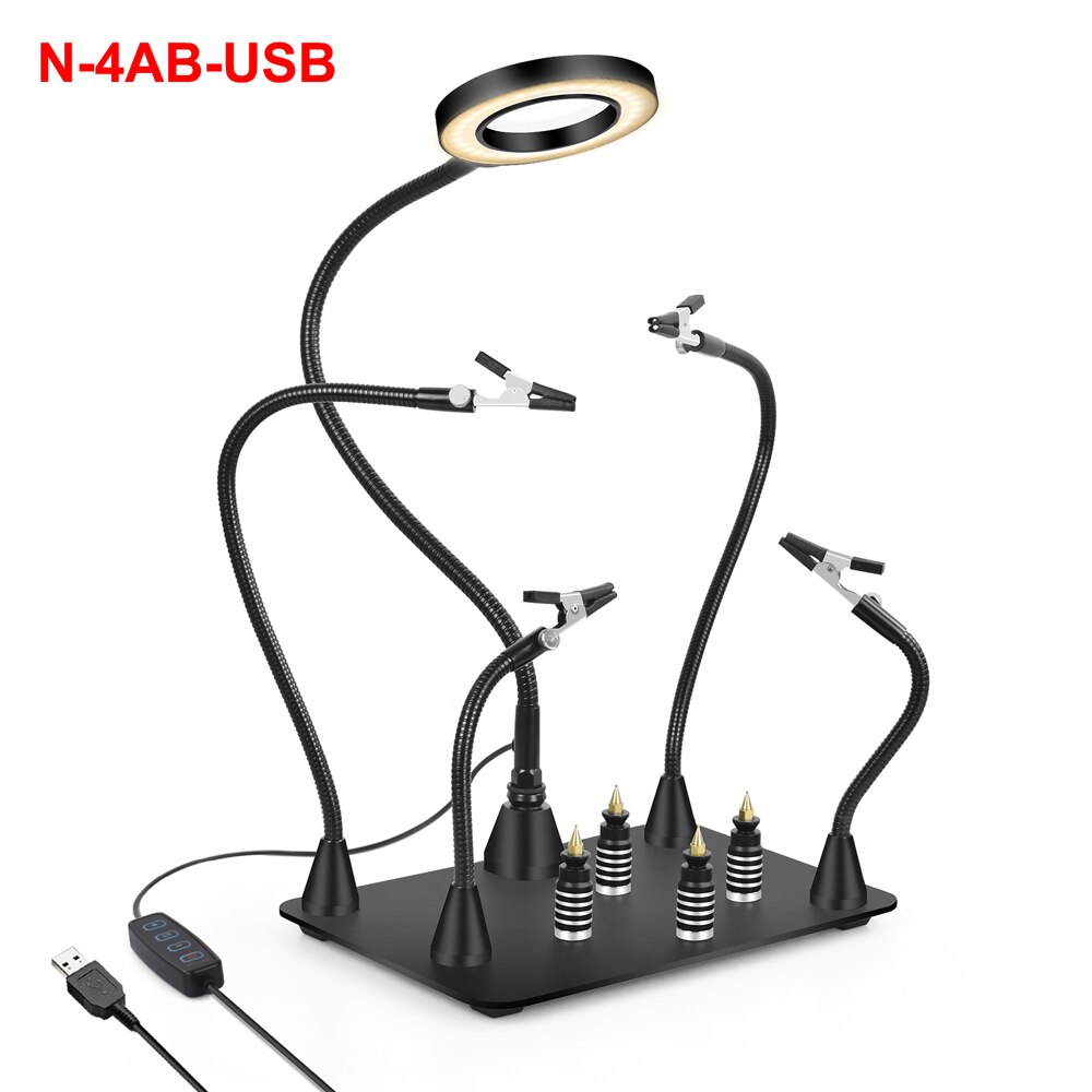 NEWACALOX Helping Hands Third Hand Soldering Station for PCB Holder 4 Flexible Magnetic Arms with 3X LED Magnifier Welding Tool