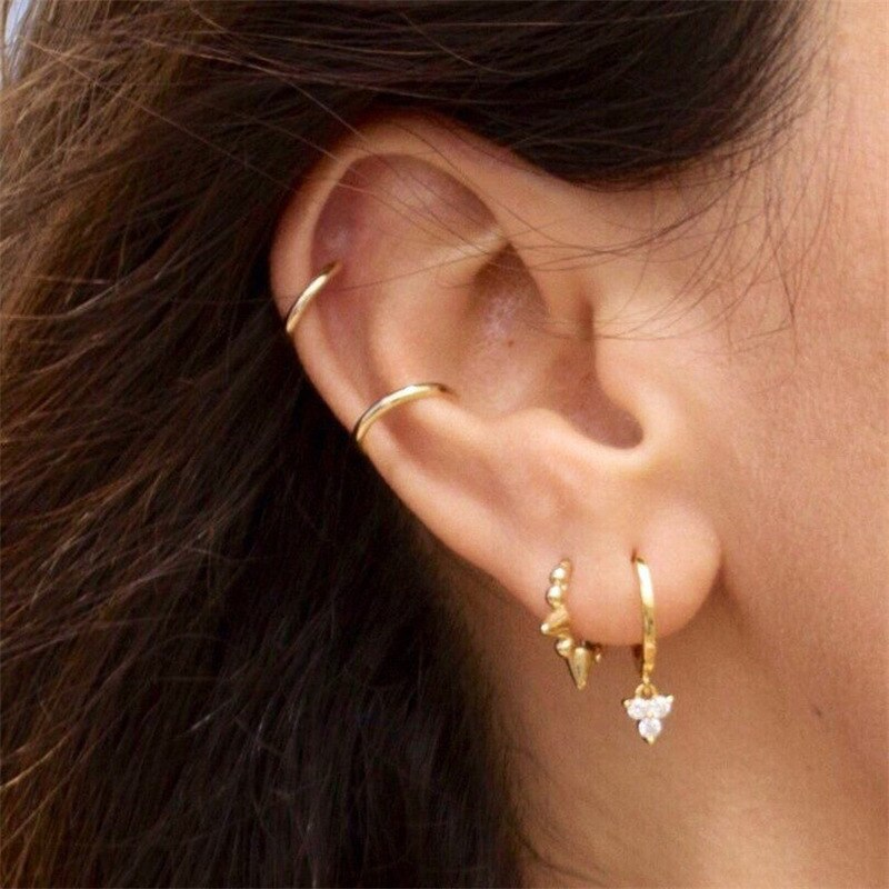 Sinta Mode S925 Sterling Verzilverd Gouden Drie Diamanten Oorbellen Zoete Meisje Oorbellen Vrouw