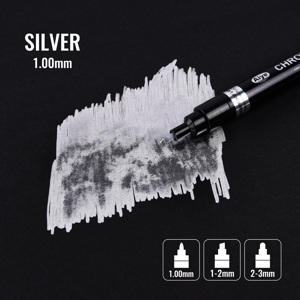Mirror Marker Chrome Finish Gold Silver Metallic Marker Liquid Pen Art DIY Plastic Resin Paint Metallic Craftwork Accessories: Silver 1mm