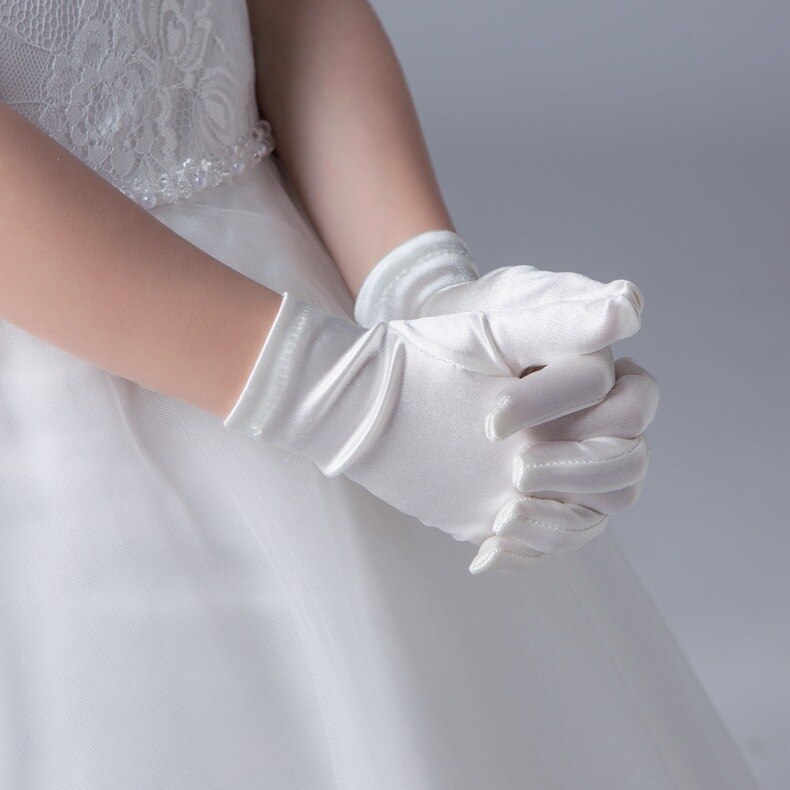 Guantes de vestir para niños, niñas, guantes de baile de rendimiento de vestido de princesa con guantes blancos, accesorios