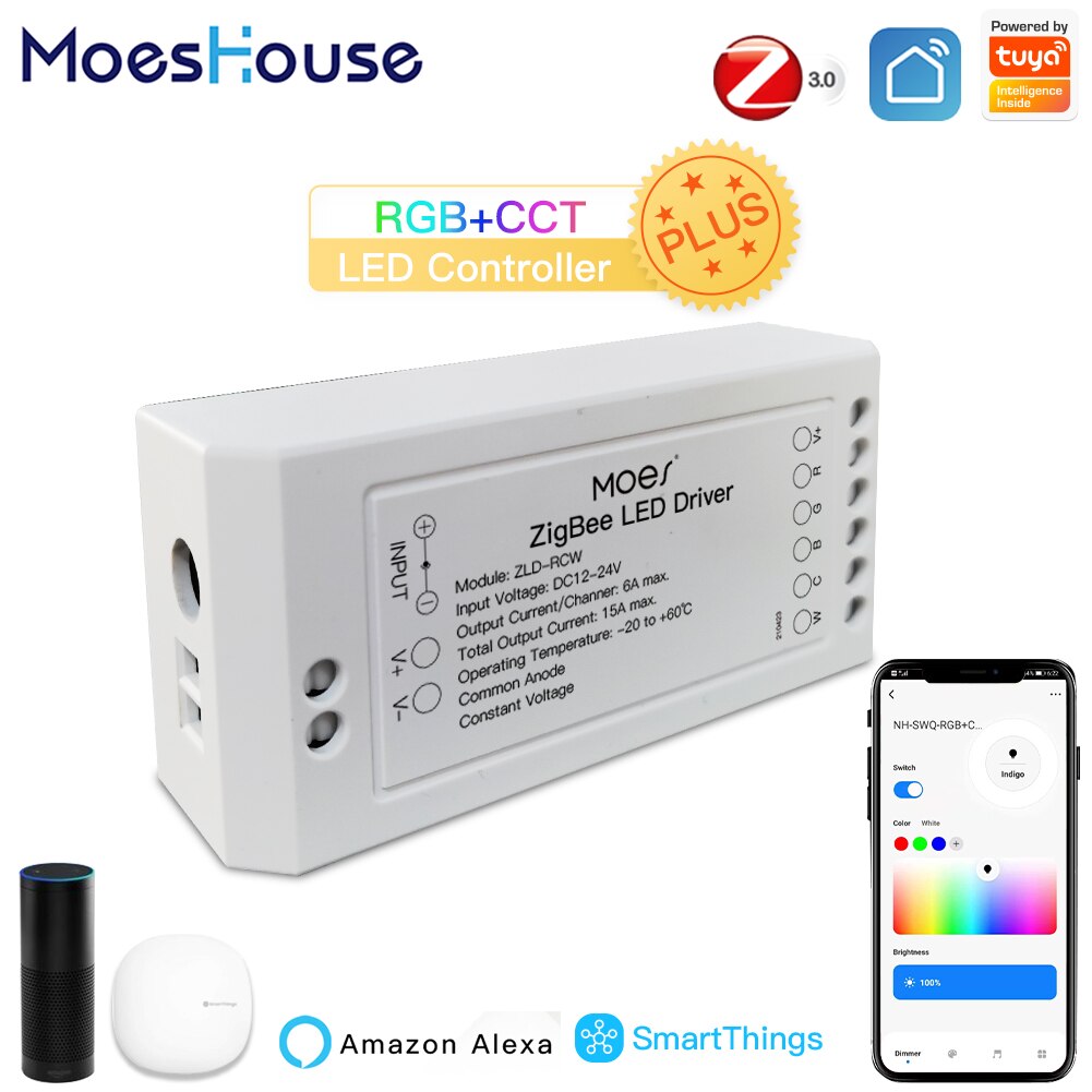 Moeshouse Zigbee Smart Dimmer Module Swtich Rgb Cct Voor Led Strip Smart Leven Tuya App Controle Met Alexa Echo Goolge thuis
