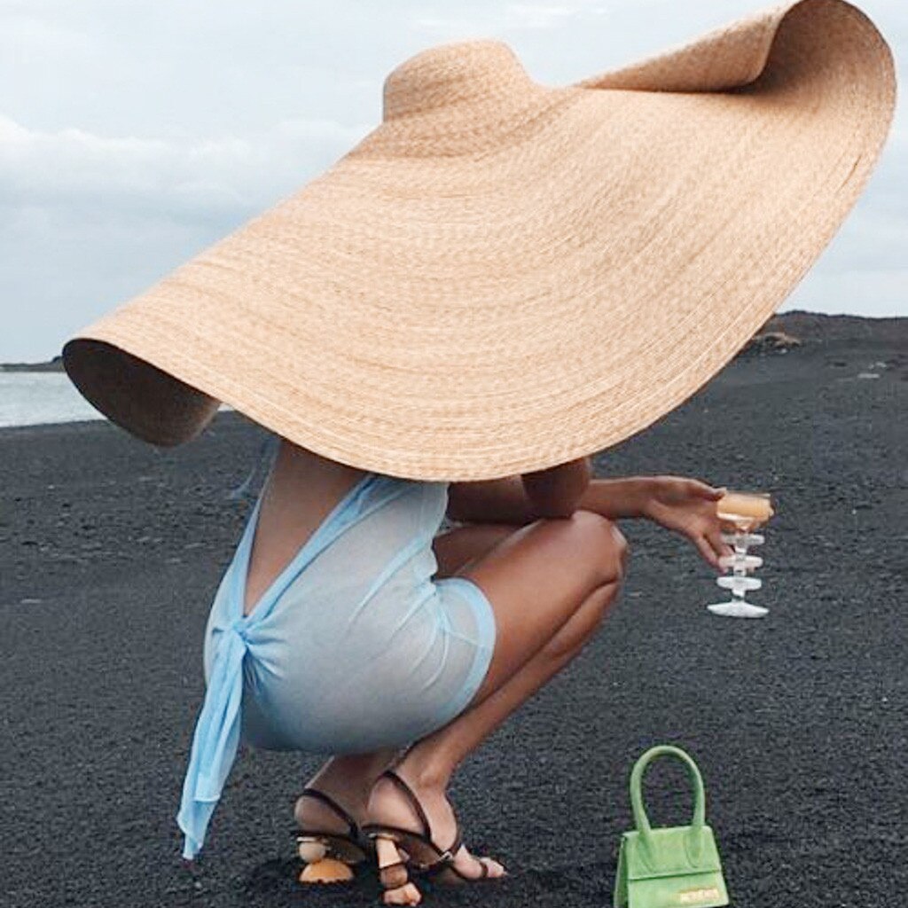 Chapéus de praia de grandes dimensões para mulheres grande chapéu de palha proteção uv dobrável chapéu de sombra de sol dropshipping bonnets para mulher: C