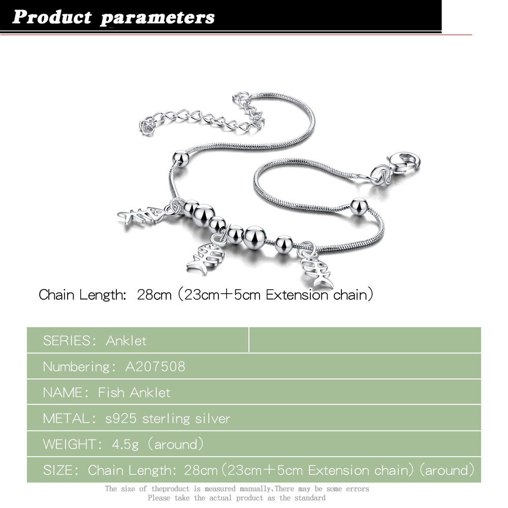 Di personalità di 100% 925 sterling silver Cavigliere dell&#39;osso di Pesci del pendente Braccialetti Dei Monili A Piedi Nudi Crochet Sandali a Piedi Per Le Donne