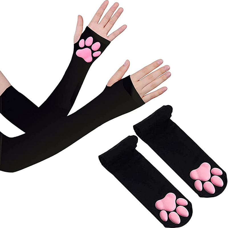 3D Cat Paw Sleeves Sun UV Protection Hand Protector Cover Arm Sleeves Lolita Cosplay Fingerless Glove Outdoor Half Finger Sleeve