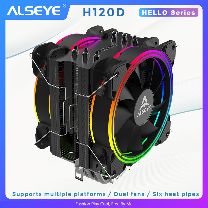 ALSEYE H120D CPU Koeler RGB Fan 120mm PWM 4 Pin 6 Heatpipes Koeler voor LGA 775 115x1366 AM2 + AM3 + AM4