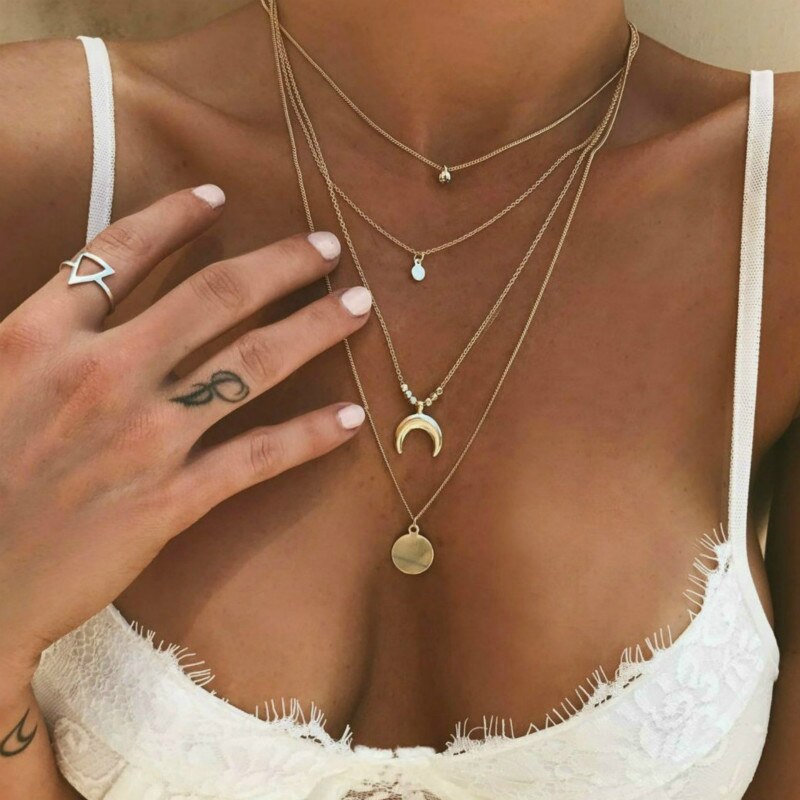 2020 nova cor de prata ouro colar pingentes torques para mulheres lua longa laços veludo moda jóias