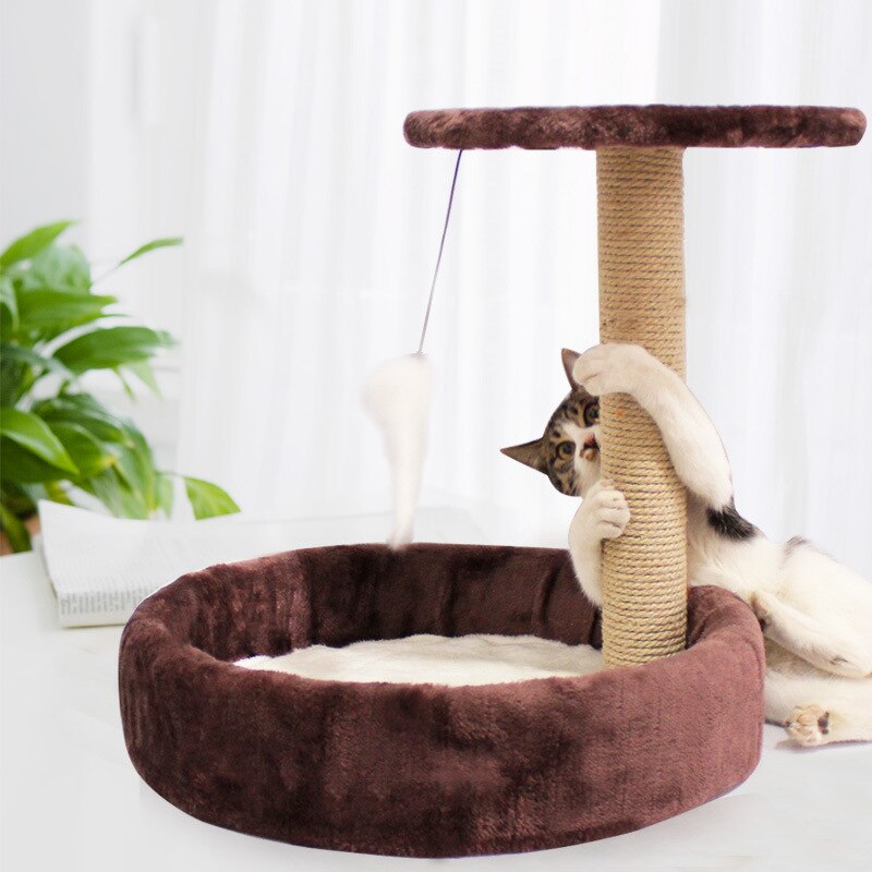 Cat Tree Toy Climbing Tree With Hammock Cat House Furniture Scratching Solid Wood Posts Jumping Training Toy: Burgundy