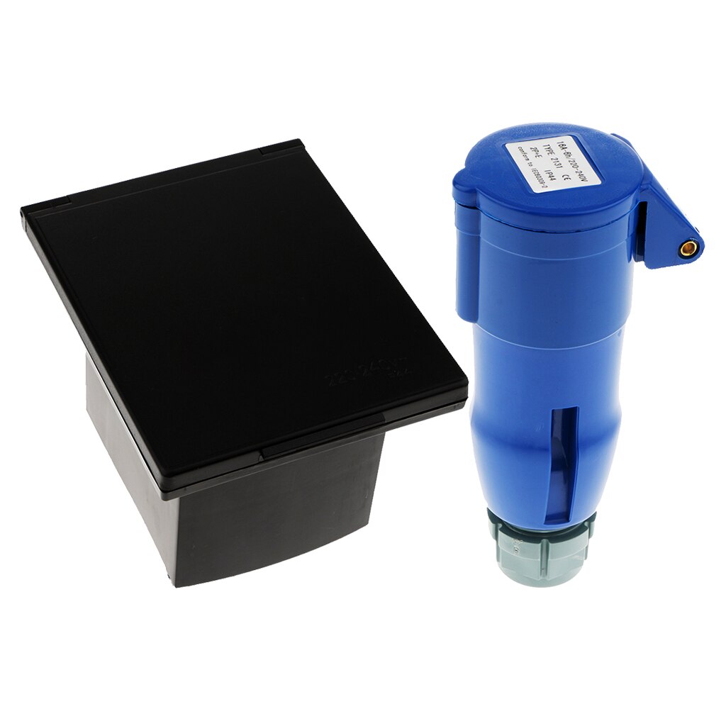 RV Camper 220V-240V 16A External Flush Hook Up Waterproof Plug Socket: Black and Blue