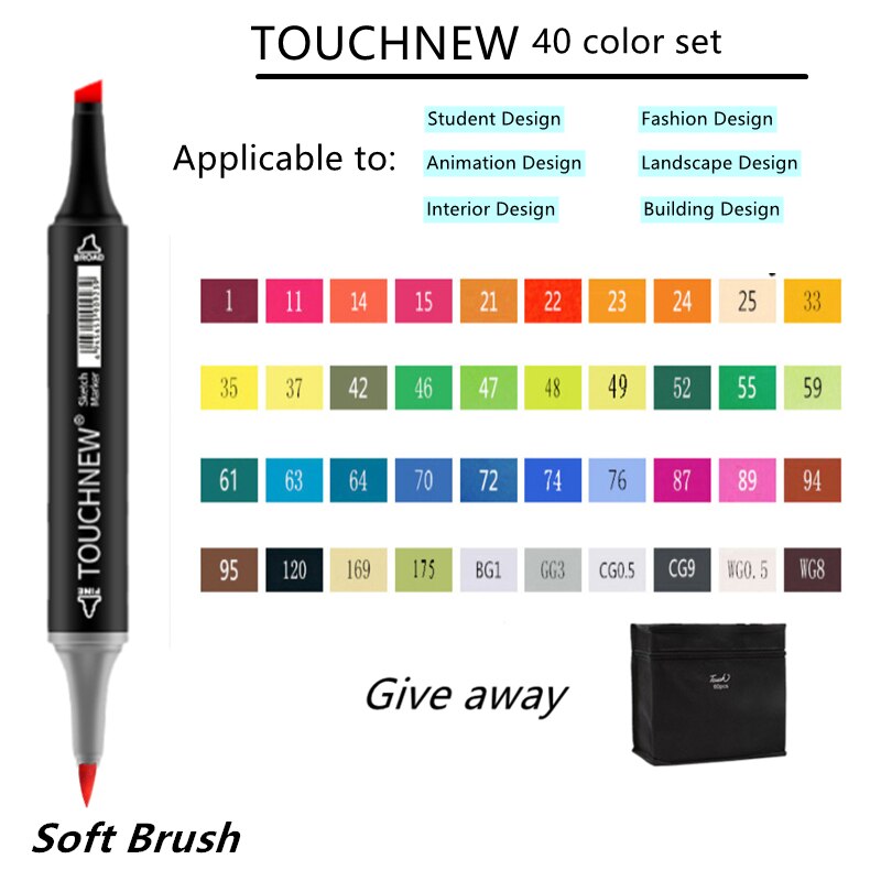TOUCHNEW Sketching markers Soft brush Marker pen set brush marker alcohol-based marker comic drawing animation art supplies: Burgundy