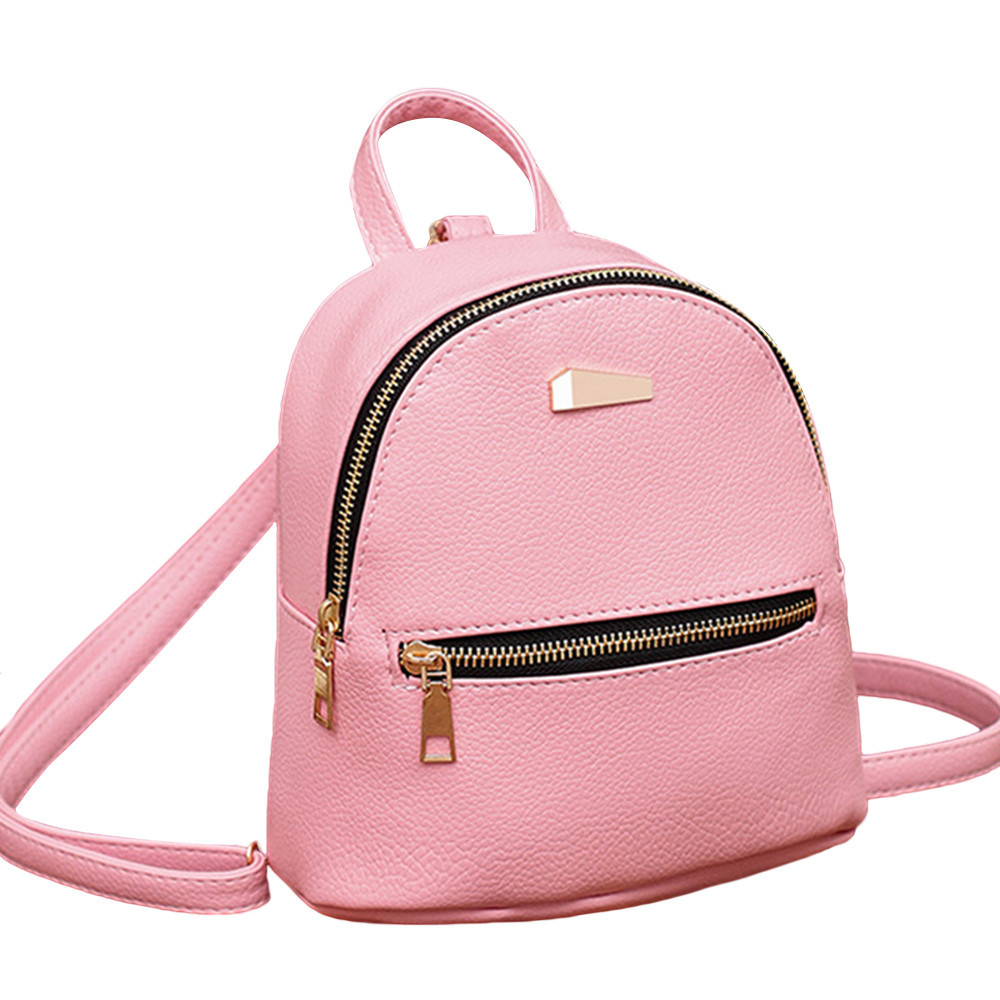 Mode Vrouwen Leren Rugzak School Rugzak College Schouder Solide Mode Dames Satchel Reistas Mochila Feminina # H20: Pink 