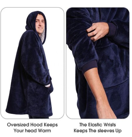 blanket With Sleeves Winter Hoodie Blanket Fleece TV Blankets Microfiber Sweatshirt Oversized Soft Hooded Coats For Adult