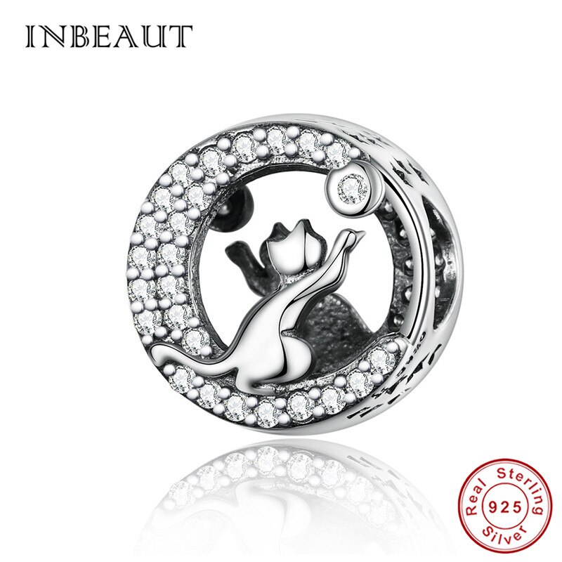 INBEAUT 100% 925 Sterling Silver Cute Heart Naughty Cat Dog Deer Charms fit Brand Bracelet Moon Pet Beads for Jewelry Making: sc1203-3