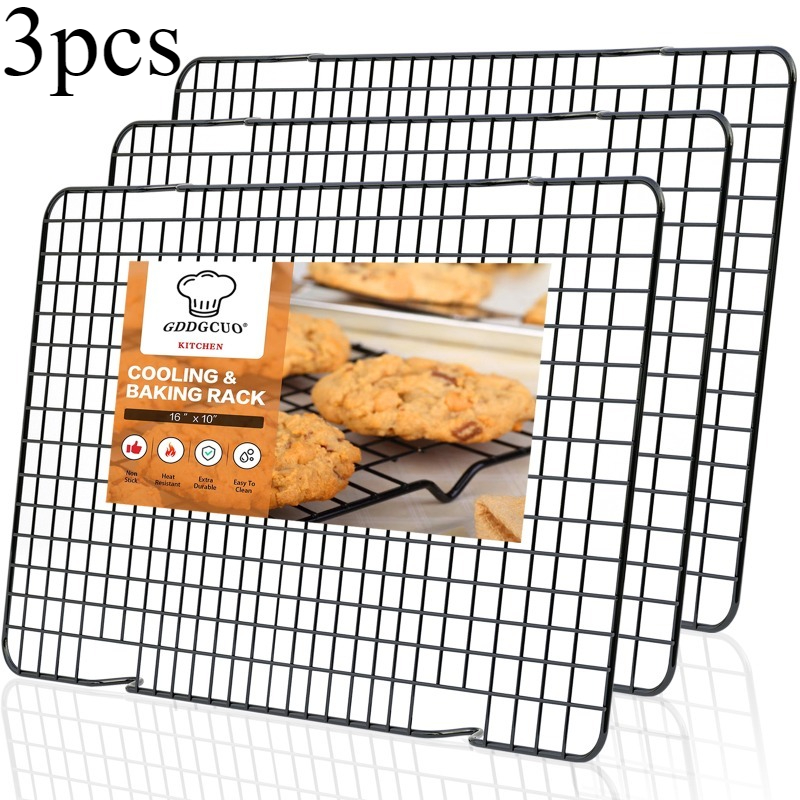 3PCS Black Carbon Steel Baking Cooling Rack for Cakes Bread Cookies -Non-Stick Durable Cooling Grids Multi-Purpose Kitchen Tool: Default Title