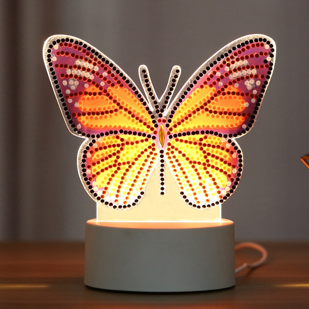 5D Diamond Painting LED Night Lamp Decorate Desk Light Cartoon Animal Jellyfish Picture Rhinestones Handmade Craft: Burgundy