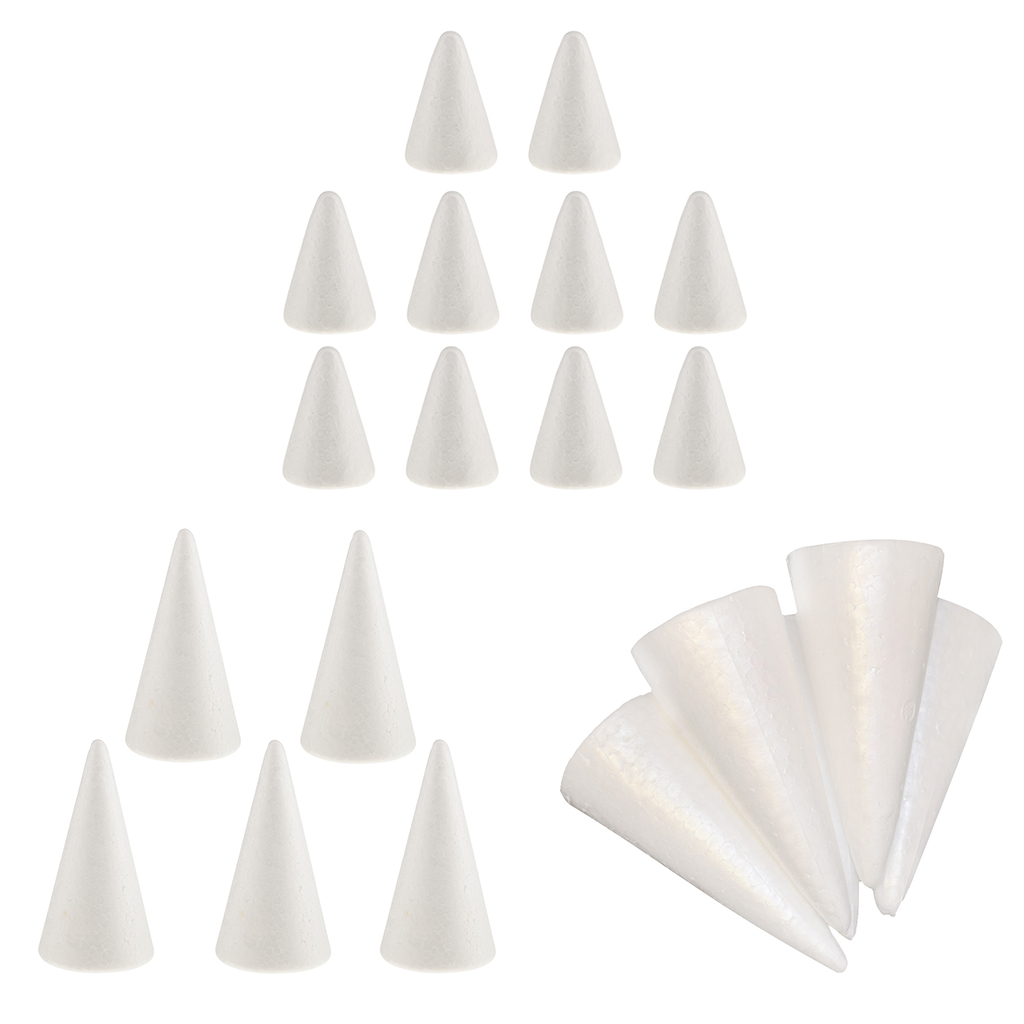 Ornement en mousse de styromousse | Ensemble de 20 pièces, décoration artisanale blanche en forme de cône, décoration de fête, bricolage