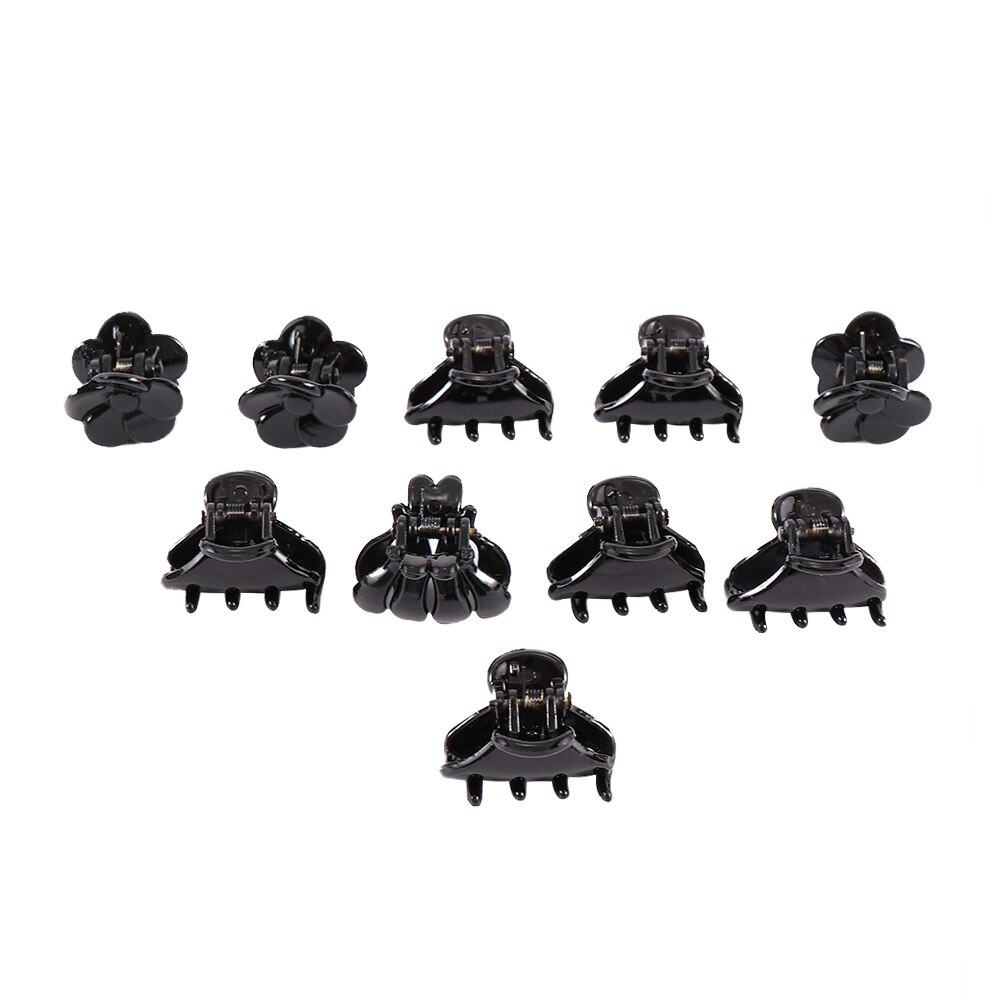 Pinzas pequeñas de plástico para el pelo para mujer, herramientas de estilismo para el cabello, salón de belleza, a la , color negro, 10 unids/set por juego: Default Title