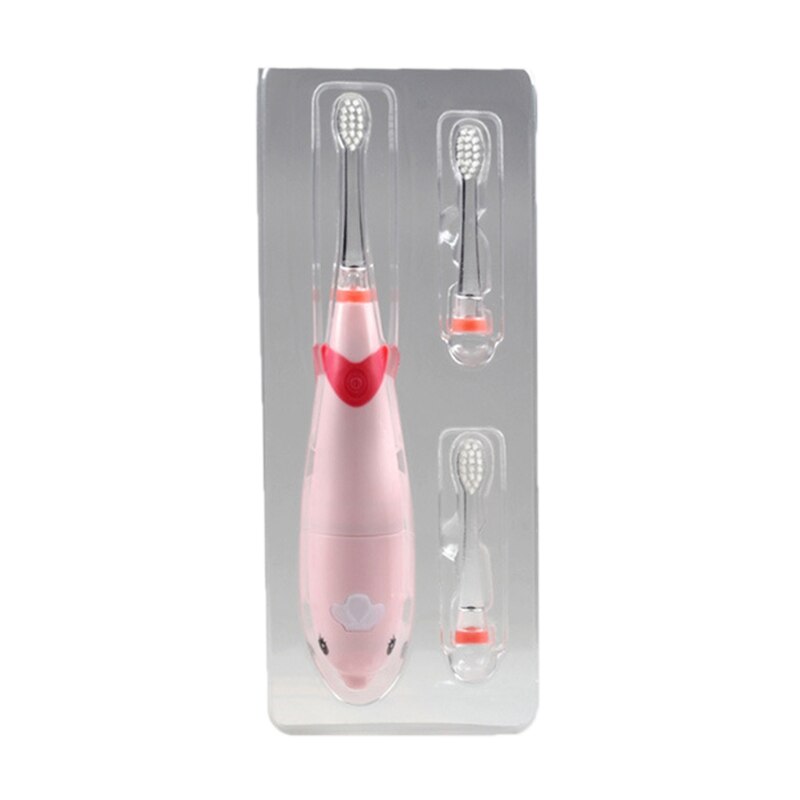 Kids Sonic Toothbrush Electric Brush Waterproof Musical Dolphin Shape LED 094E: Pink
