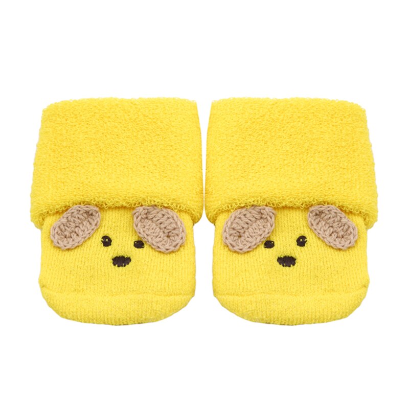 Superzachte kleine babysokjes met kleine oortjes, katoenen sokken, kinderen, baby, cartoonpatroon, antislipsokjes: Geel
