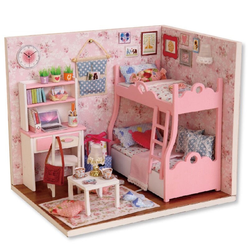 Poppenhuis Meubels Diy Miniatuur 3D Houten Miniaturas Poppenhuis Speelgoed Voor Kinderen Verjaardagscadeautjes Casa Kitten Dagboek H013: H012