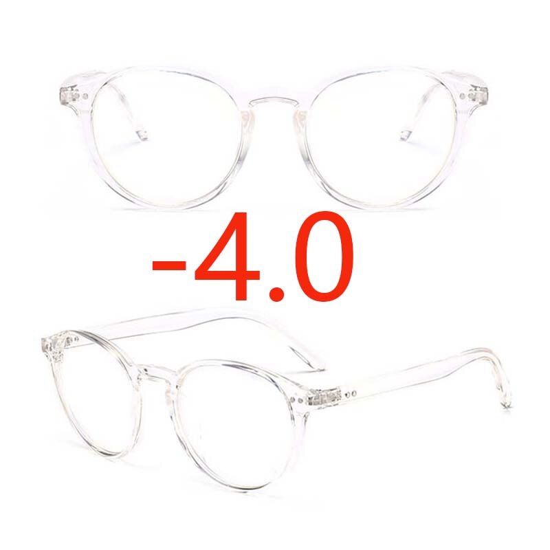 Lunettes de myopie pour femmes, verres de Prescription pour myopie, monture ovale blanche et noire, verres clairs, 0-1 1.5 2 2.5 3 3.5 4: White myopia -4.0