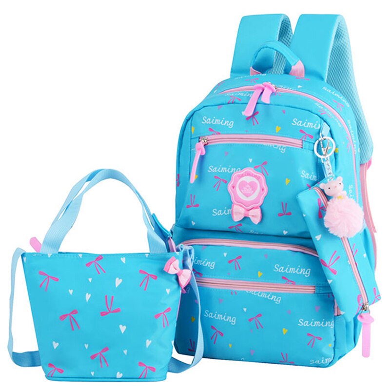 Tiener Meisjes Afdrukken Reizen Rugzakken Schooltassen Voor Jongens Orthopedische Rugzak 3 Stks/set Rugzak Schooltas Mochila Infantil: sky blue