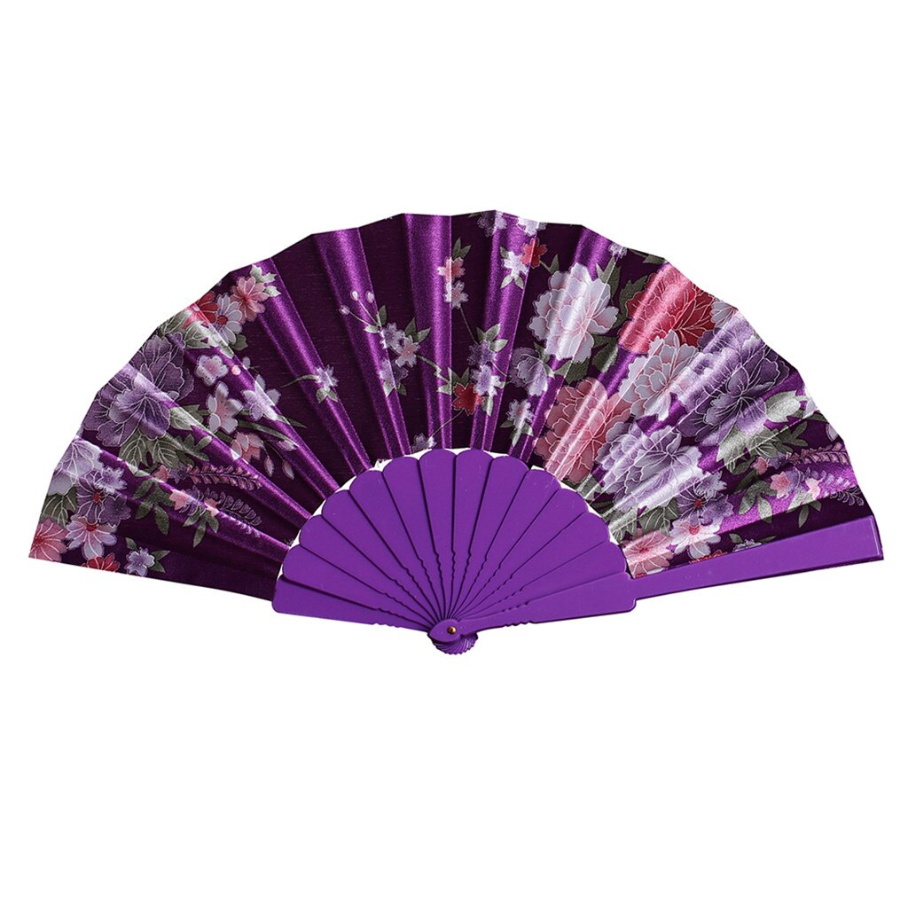 1 Pcs Vintage Chinese Gesponnen Zijde Bloem Afdrukken Hand Fan Folding Hollow Gesneden Hand Fan Event & Party Benodigdheden Abanicos de Mano: Purple