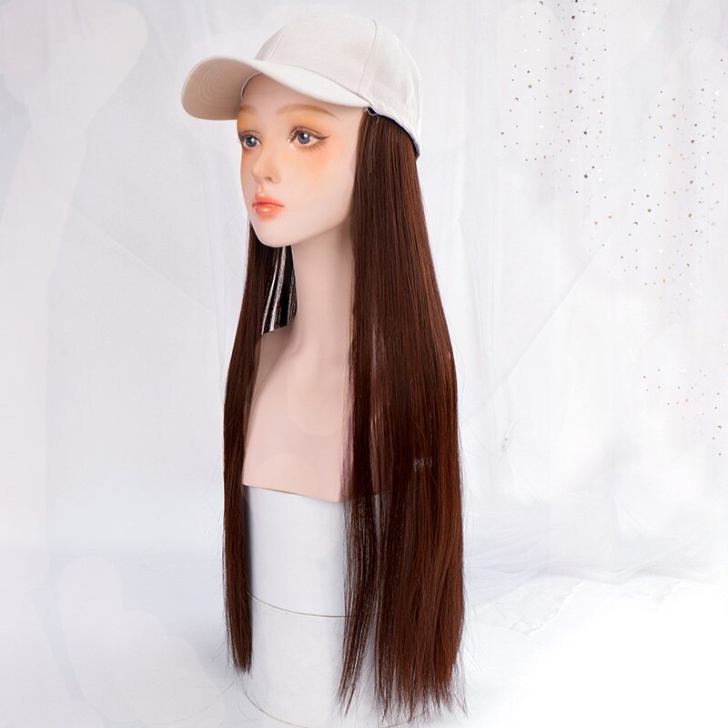 Berretto da baseball con capelli lunghi lisci capelli finti parrucca cappello estensioni dei capelli sintetici cappello con capelli parrucchino naturale per le donne: camuffare