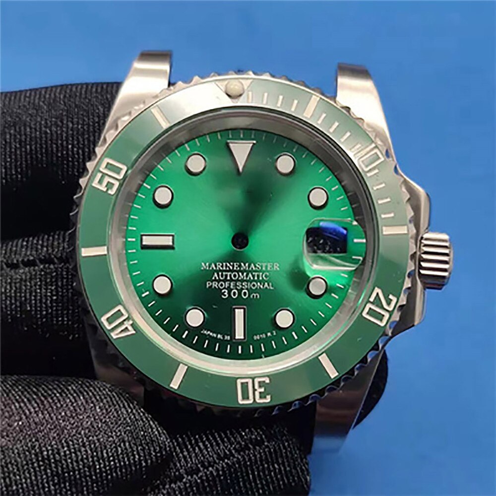 41MM Diving Watch Waterproof Case Watch Case Dial Bezel Pointers for NH35/36 Movement: Green