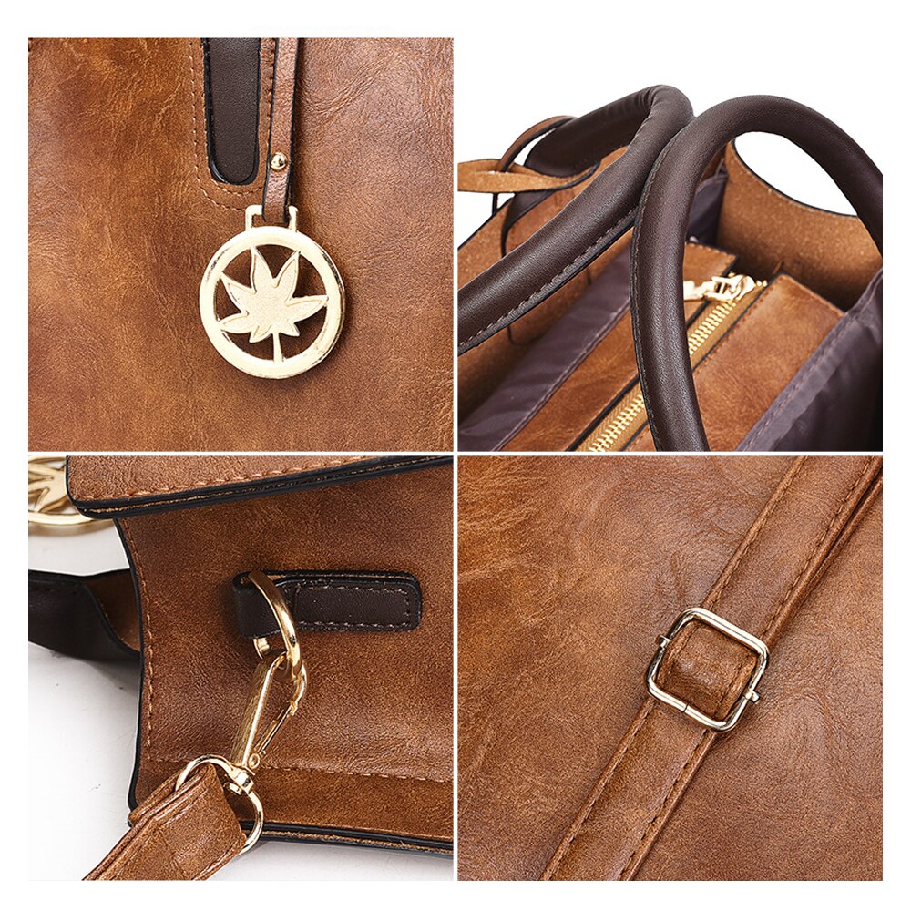 Herold Frauen Taschen einstellen 3 Stck Große lässig Tote Taschen Leder Weibliche Schulter Tasche Damen Handtasche + Umhängetasche + geldbörse Sack