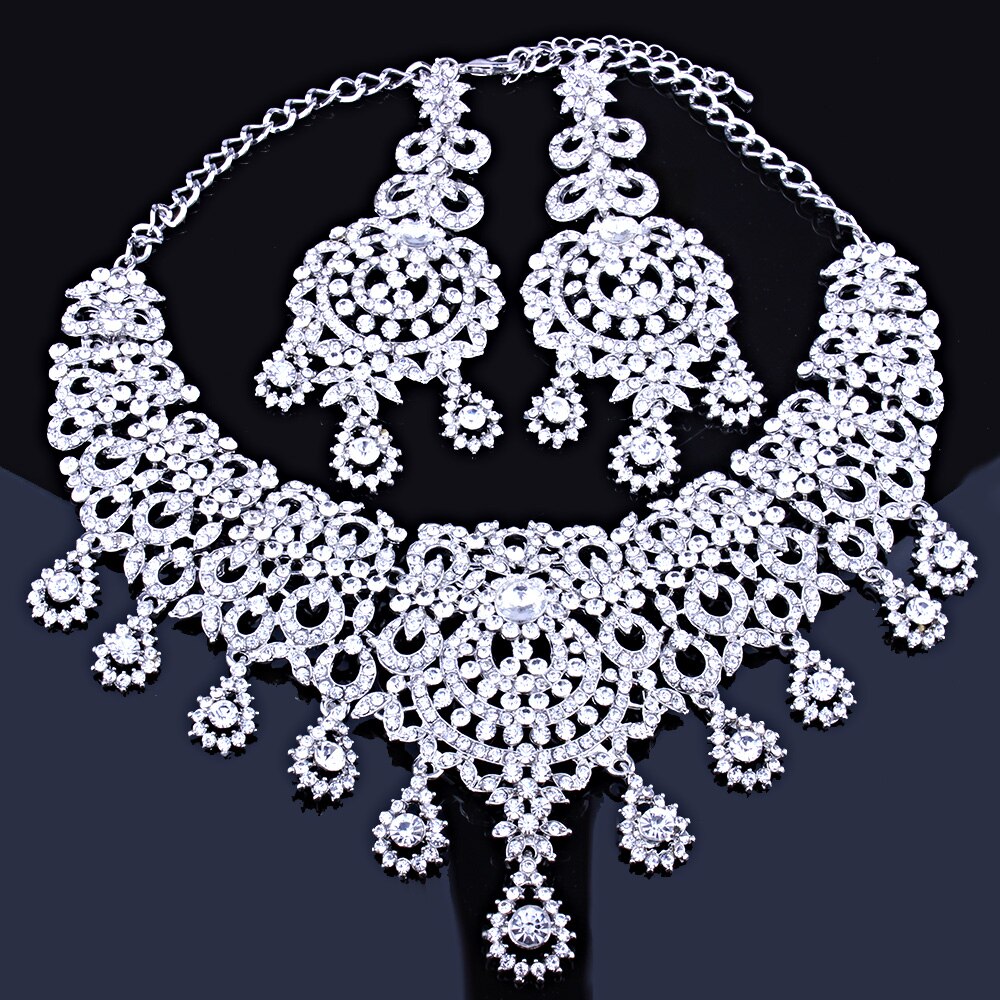 Marokkaanse stijl statement ketting oorbellen set met kristallen strass steentjes luxe bruids- en trouwsieraden sets
