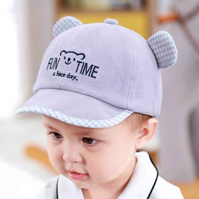 Schattige Baby Hoed Met Oor Cartoon Kids Baby Jongen Meisje Zomer Hoed Verstelbare Baby Peuter Baseball Cap Zonnehoed Motorkap enfant Muts: gray