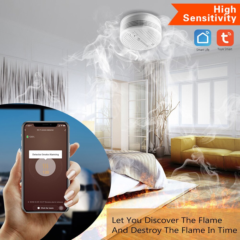 Smart Home Tuya WiFi Smoke Detector Smoke Network Alarm