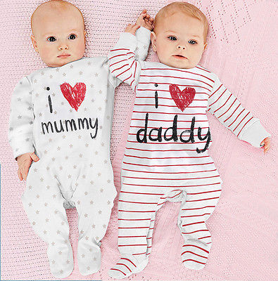 100cm Cotton Cute Baby Boy Girls Romper Long Sleeve Letter Love Mom Dad Clothes Kids Newborn Infant Pajamas Outfit Clothing Set