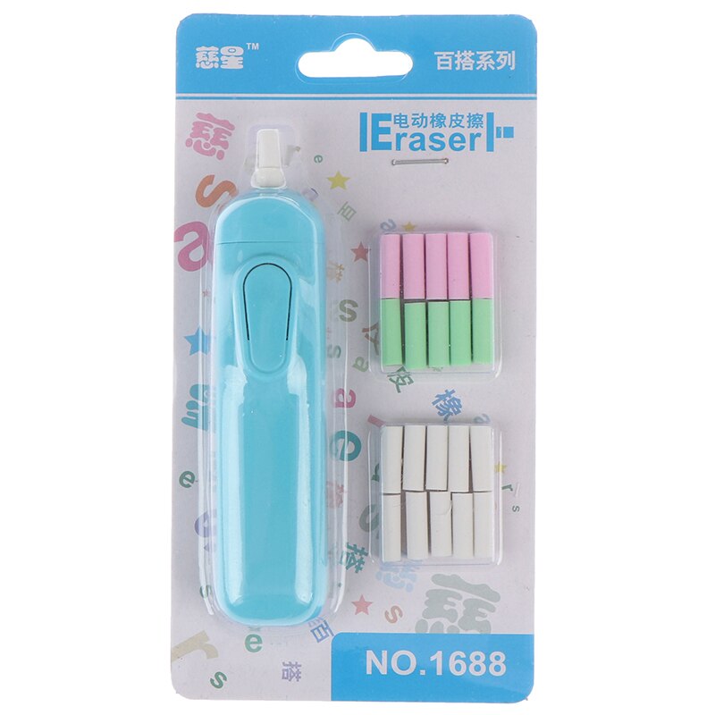 Electric Pencil Eraser Kit Battery Operated Highlights Erasing Effects Automatic Eraser For Sketch with 22pcs Rubber Refills: Blue