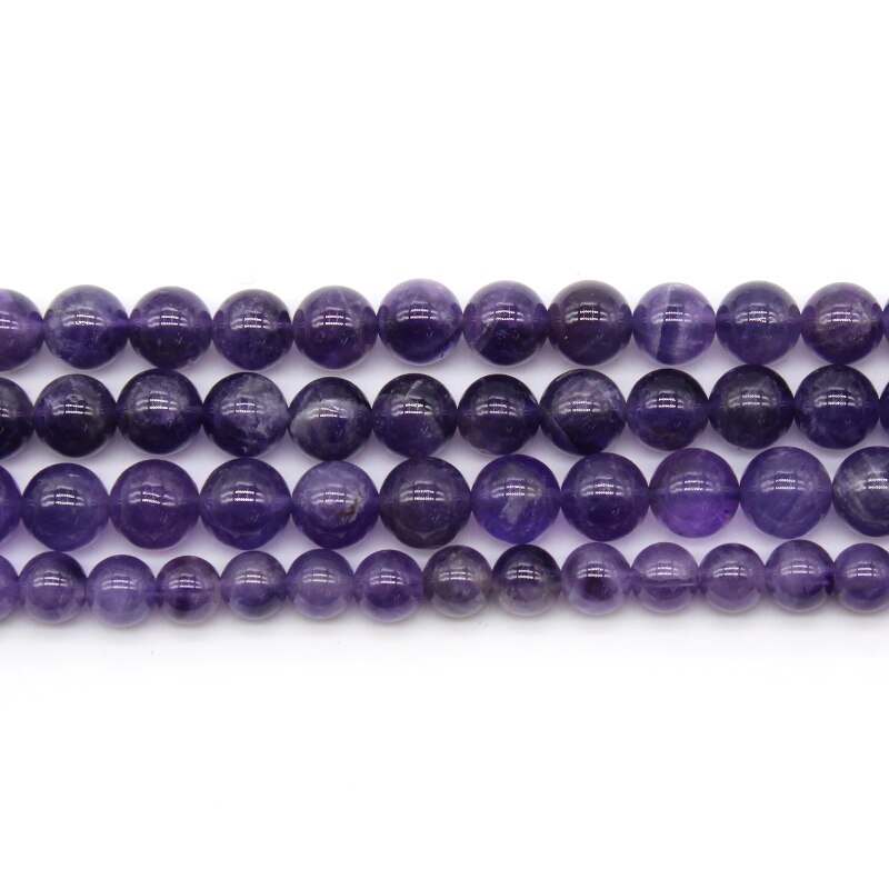 Alta qualidade natural pedra roxo ametistas cristais redondos grânulos soltos 15 &quot;strand 4 6 8 10 mm escolher tamanho para fazer jóias