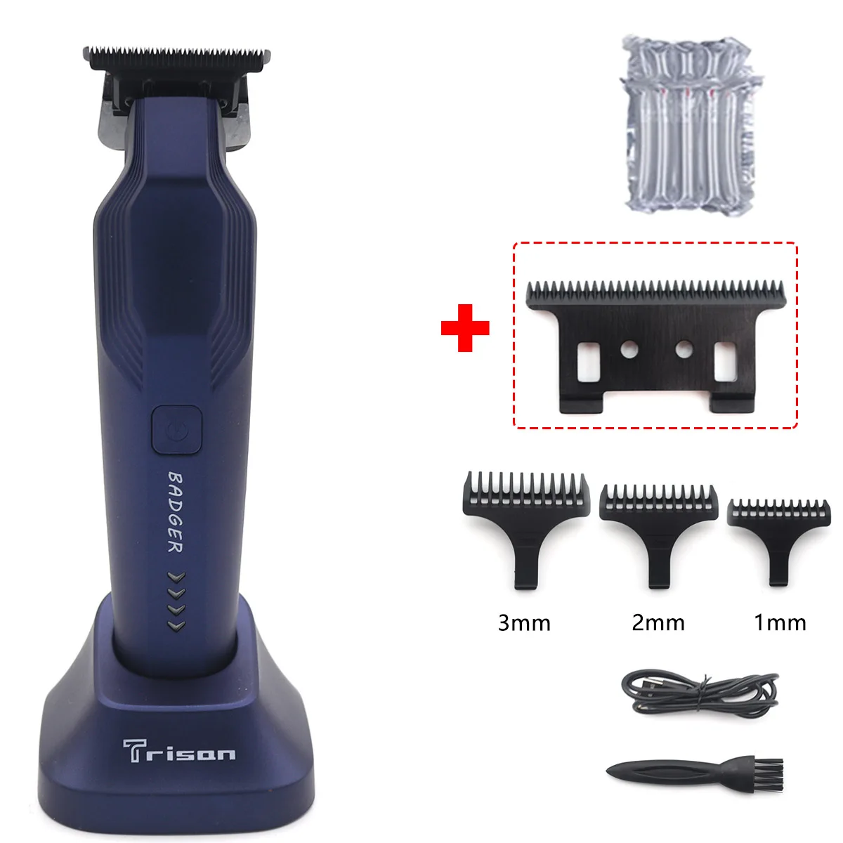 Cortadora de pelo para hombres, cuchilla en T DLC de grafito con cargador de Base, cortadora de pelo USB inalámbrica de poco ruido, máquina de acabado: Blanco