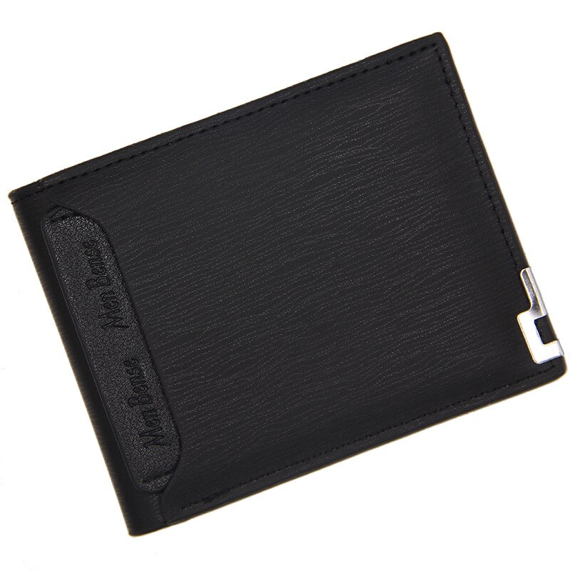 Men's Short Wallet Multifunction Iron Edge Draw Card Wallet Pu Casual Change Wallet: Black