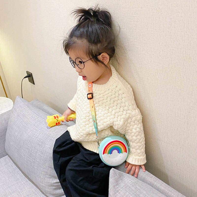 Silicone arco-íris redondo crossbody moeda saco criança menina crianças bolsa de ombro alça ajustável férias viagem bolso pacote