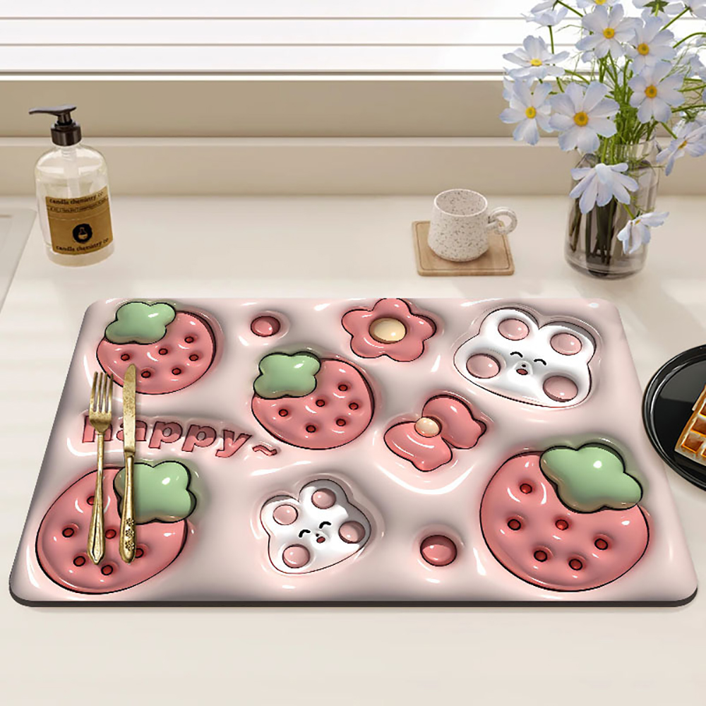 Diatom Mud Mat for Bathroom Cartoon 3D Mats Non-slip Carpets Quick-drying Floor Mats for Bathtub Side Floor Rug Shower Doormat: Red