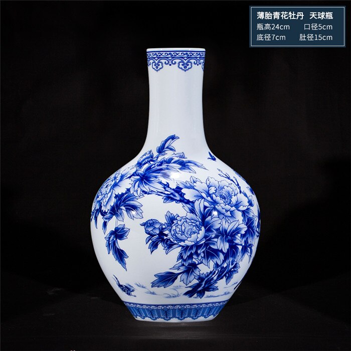Kinesisk stil jingdezhen blå og hvid porcelæn vaser fine ben porcelæn vase pæon dekoreret keramik vase: F