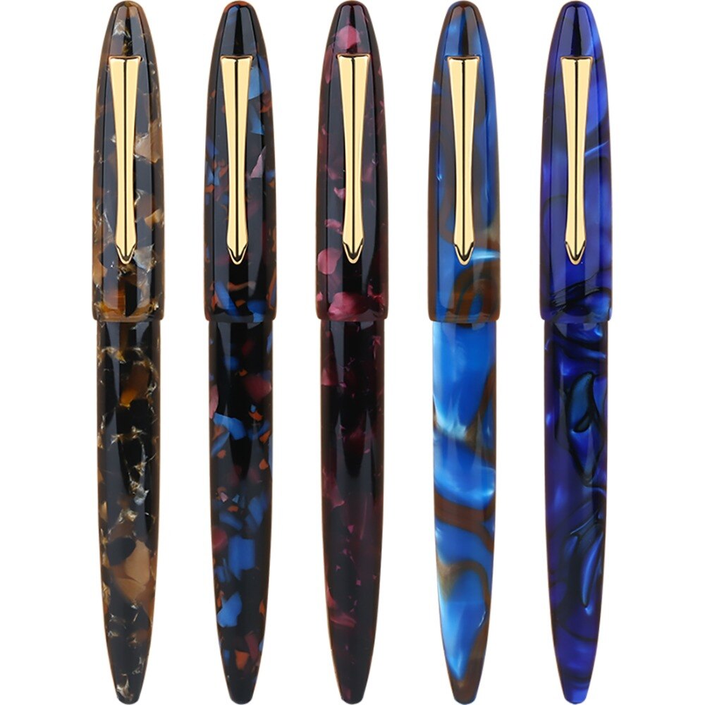 Moonman M100 Acrylic Resin Fountain Pen Schmidt Converter and Fine Nib 0.5mm Ink Pen Gold Trim Writing Pen