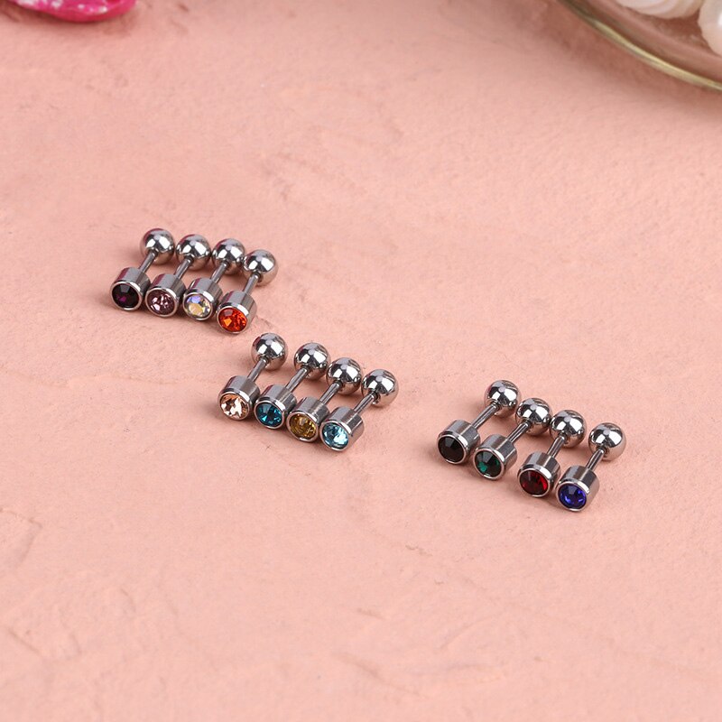1 paar Medizinische Edelstahl Kristall Schraube Runde Ball Stud Ohrringe Ohr Knochen Nagel Knorpel Ohrring Ohr Piercing Körper Schmuck