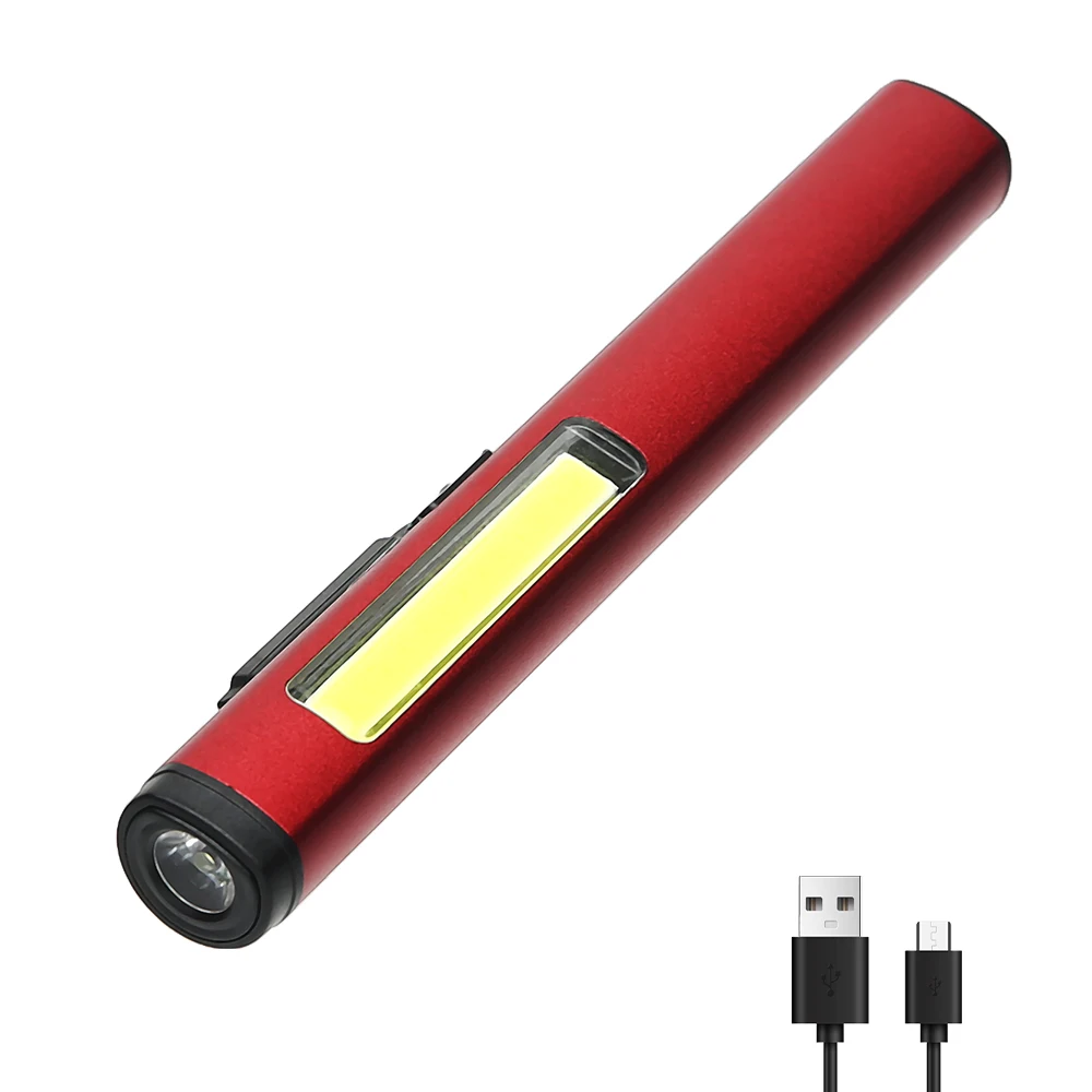 Linterna LED recargable por USB con imán y gancho, resistente al agua con luz roja, Banco de energía, trabajo de reparación, linterna de emergencia: YELLOW