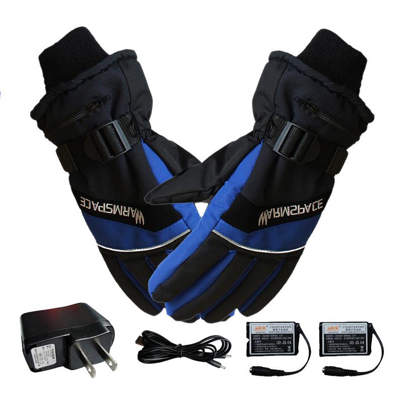 Vinter usb håndvarmer elektriske termiske handsker vandtætte opvarmede handsker genopladeligt batteridrevet til motorcykel skihandsker: Os stik lsize blå