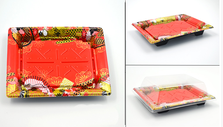 Einweg Sushi Container Kunststoff Tablett mit Deckel Sushi Box Verpackung Nehmen Out Box Container.: red pattern
