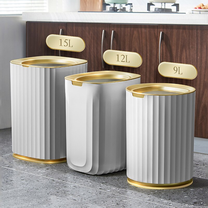 Gouden Luxe Prullenbak Voor Keuken Zonder Deksel Vuilnis Tin Bin Voor Badkamer 9L/12L/15L