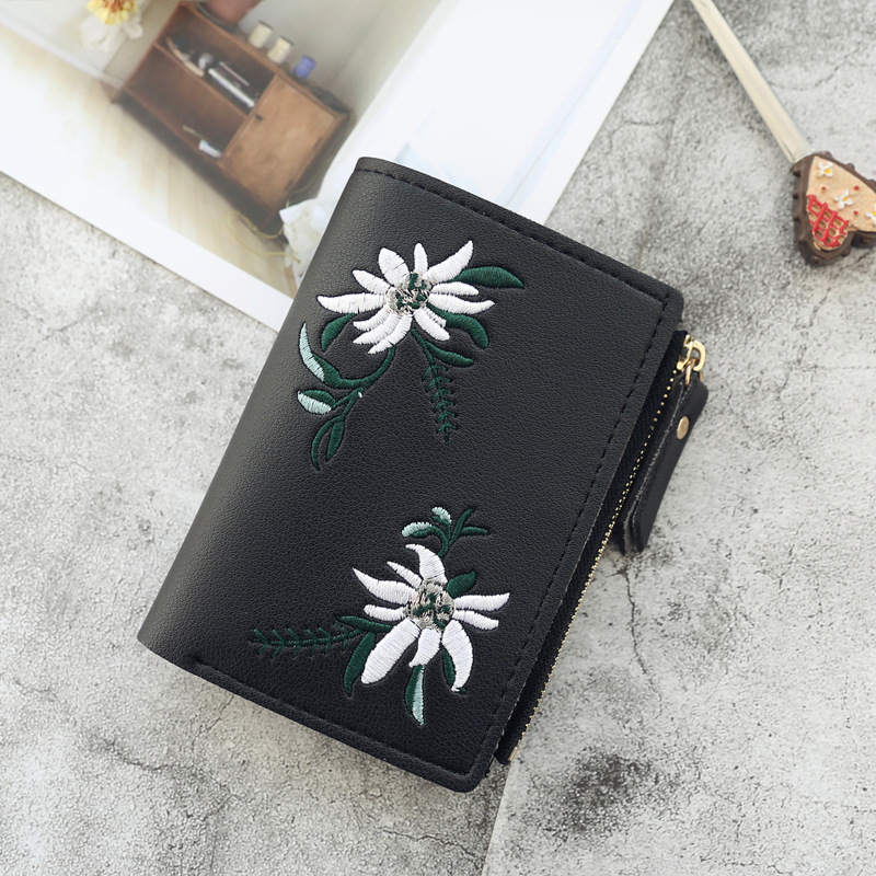 Célèbre concepteur court petite fleur portefeuille femmes dames en cuir portefeuilles Femme sac à main Porte Feuille Femme Cartera Mujer 40: black