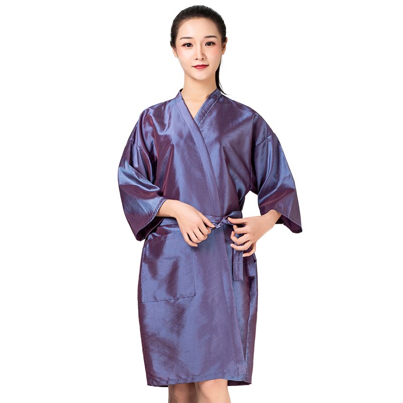 1 st frisör kimono skönhet spa klänning morgonrock hårkappor missfärgning styling frisörsalong frisör omlottduk: Lila