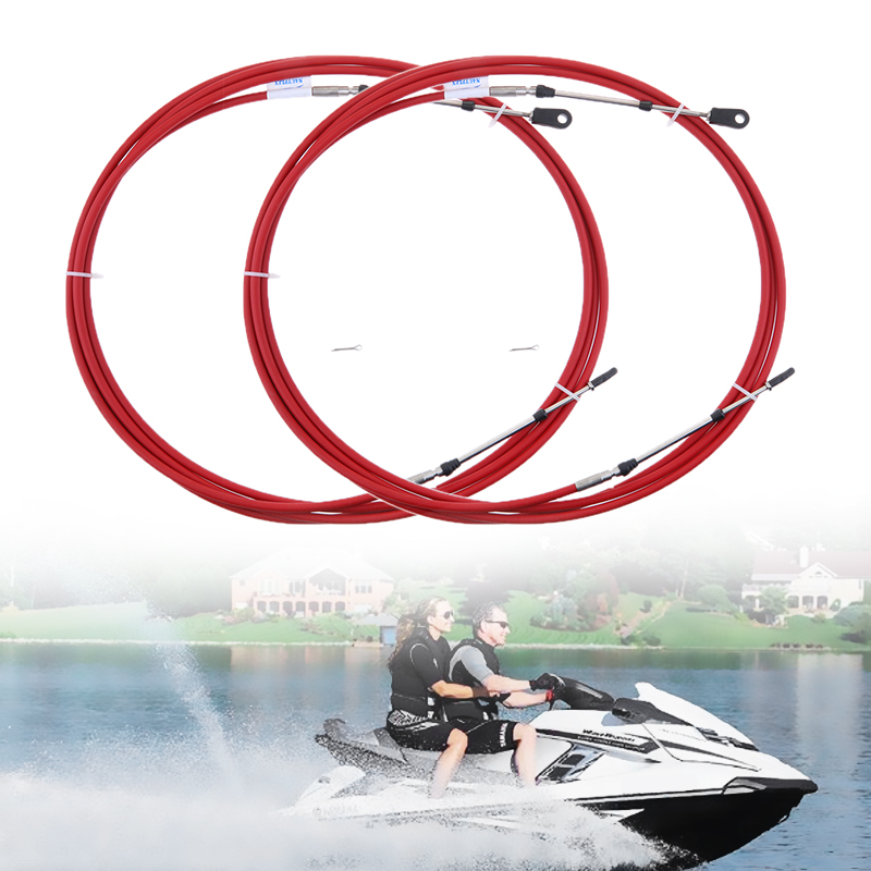 2Pcs Universal 8Ft Throttle Shift Control Cable for Yamaha Outboard Boat Motor Throttle Cable 10-32UNF Threaded Connectors